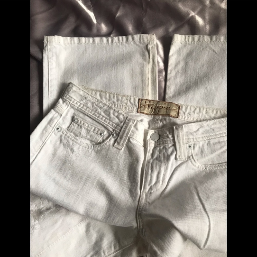 Hippie brand , size 9 authentic white womens  jeans long flare leg - Picture 14 of 16